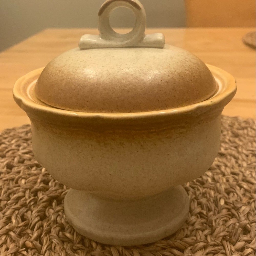 Mikasa Cream and Tan Sugar Bowl with Lid